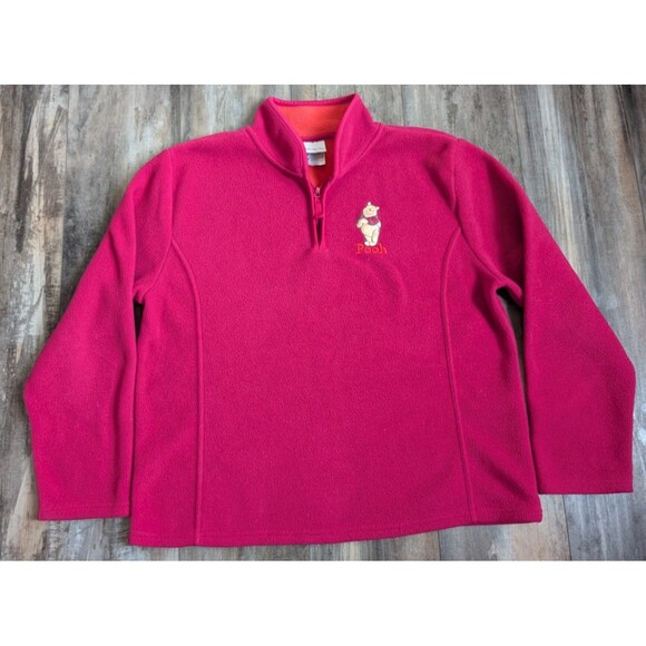 VINTAGE DISNEY Winnie the Pooh Raspberry Pink Fleece Pullover Jacket Medium VTG - Picture 1 of 7
